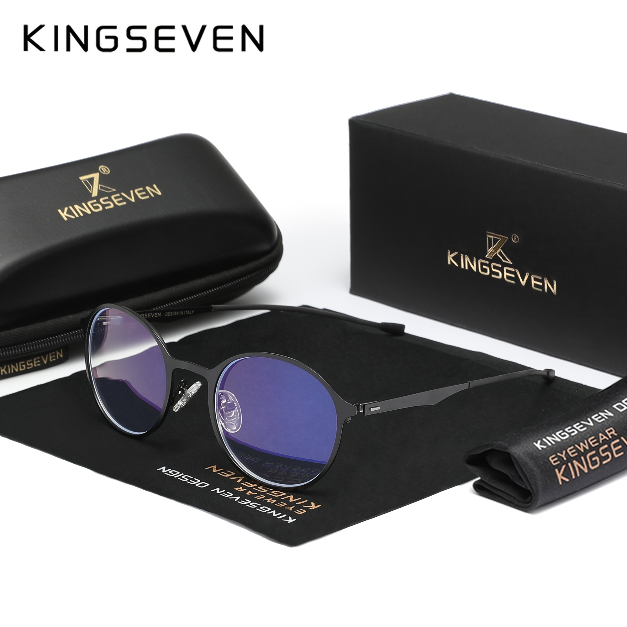 Kingseven Lightweight Eyewear With A Titanium Frame, Unisex Design, Featuring Comfortable Spring Hinges, Ideal For Use With Computers, Phones, And Tvs, In 5 Colors, High-quality Clear Lenses