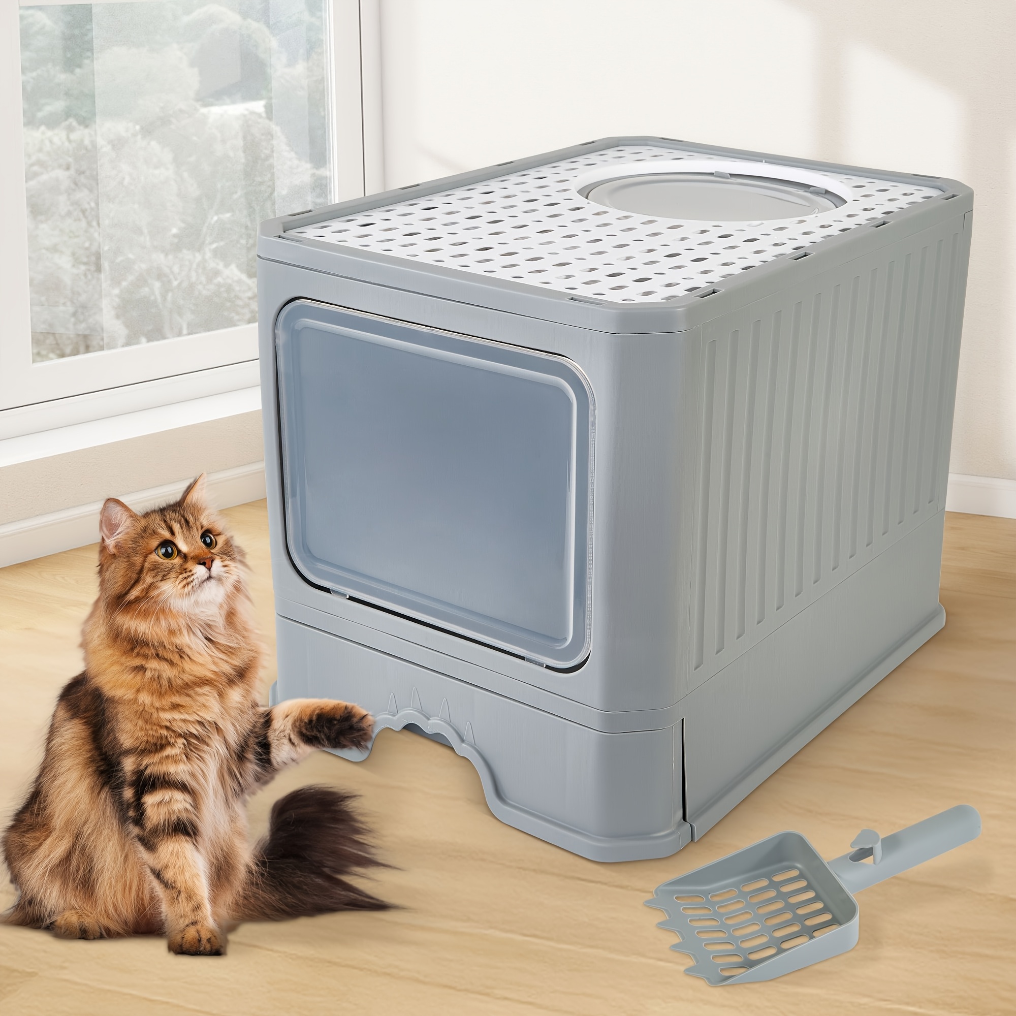 

Jia Xi Easy- Litter Box-odor-blocking With Lid, Foldable Designsplash-proof Drawer & Entry - Ideal For Indoor Cats