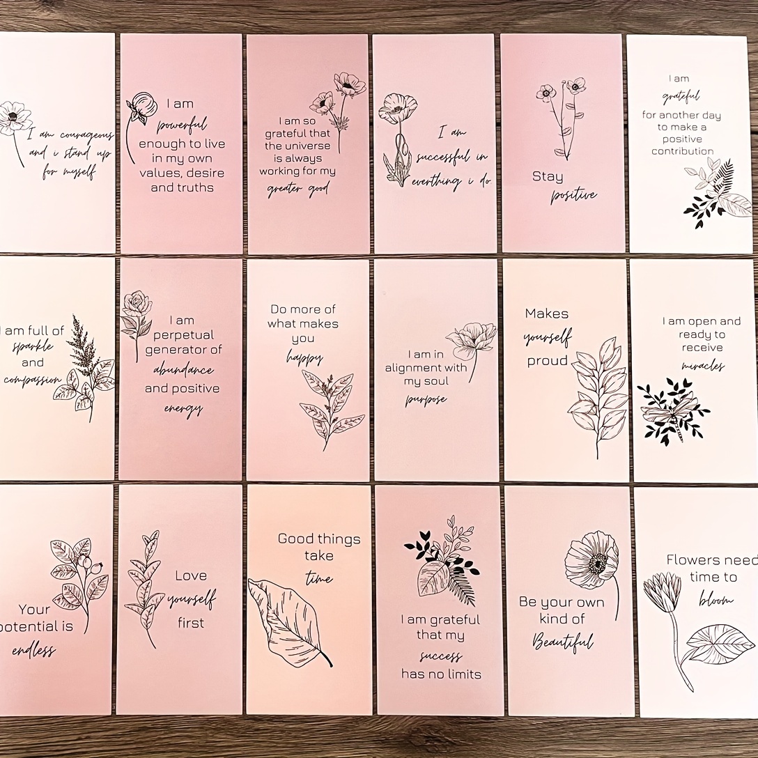 

60-pack Flower Affirmation Cards - High-quality Thick Cardstock, Inspirational And Motivational Quotes With Botanical Illustrations
