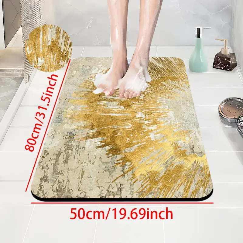 1pc of diatomite bathroom anti slip mat golden art pattern print design quick drying non slip and water absorbing floor mat soft and comfortable suitable for bathrooms shower rooms laundry rooms bedroom floor mats kitchen floor mats rv bathrooms Product details 6