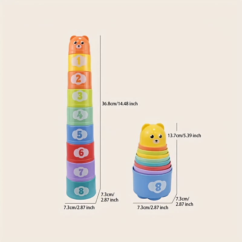 Colorful 9pcs Stacking Cups Toy for Toddlers, Fine Motor Skills Development