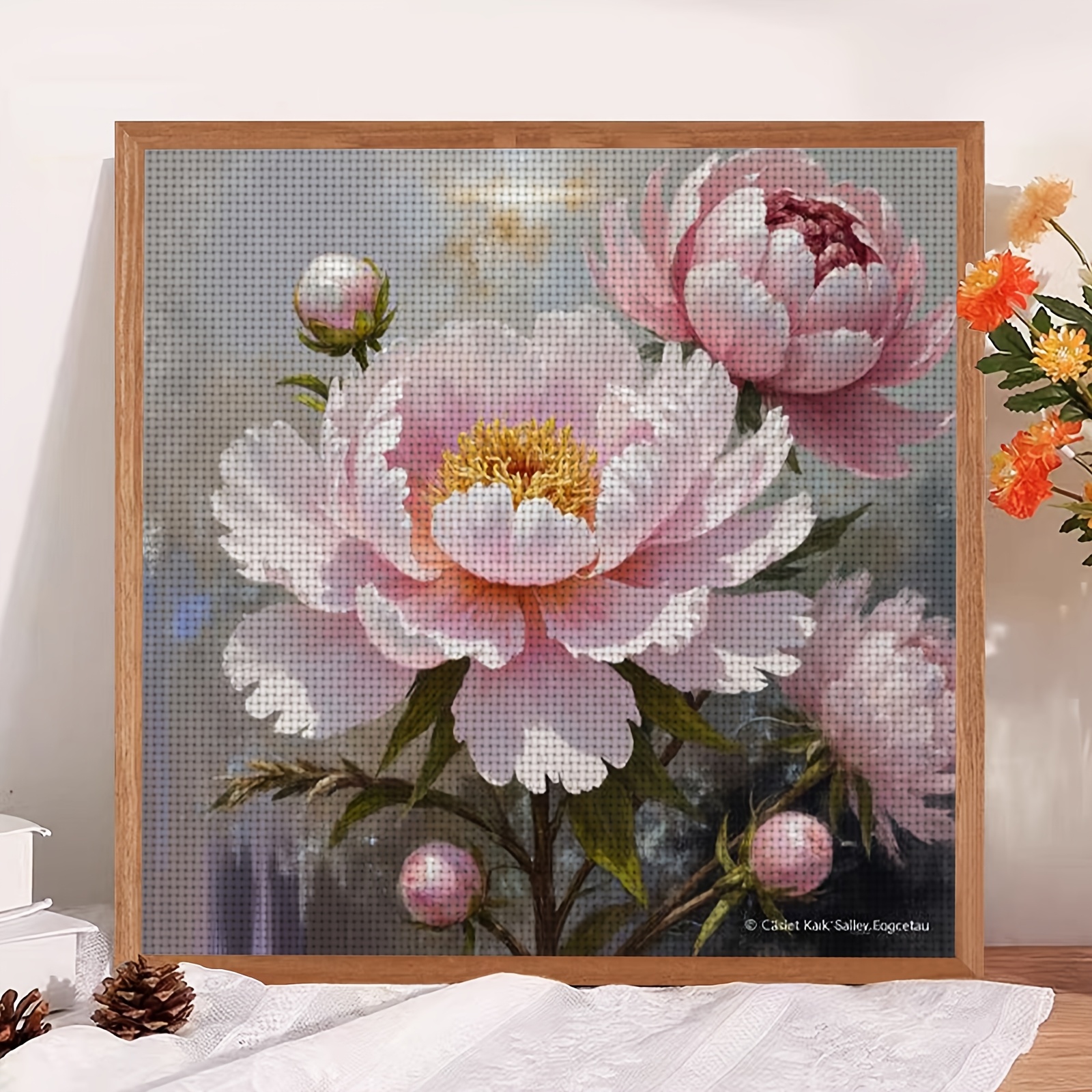Cross Stitch Kit "Pink Peony Blossoms" Pattern