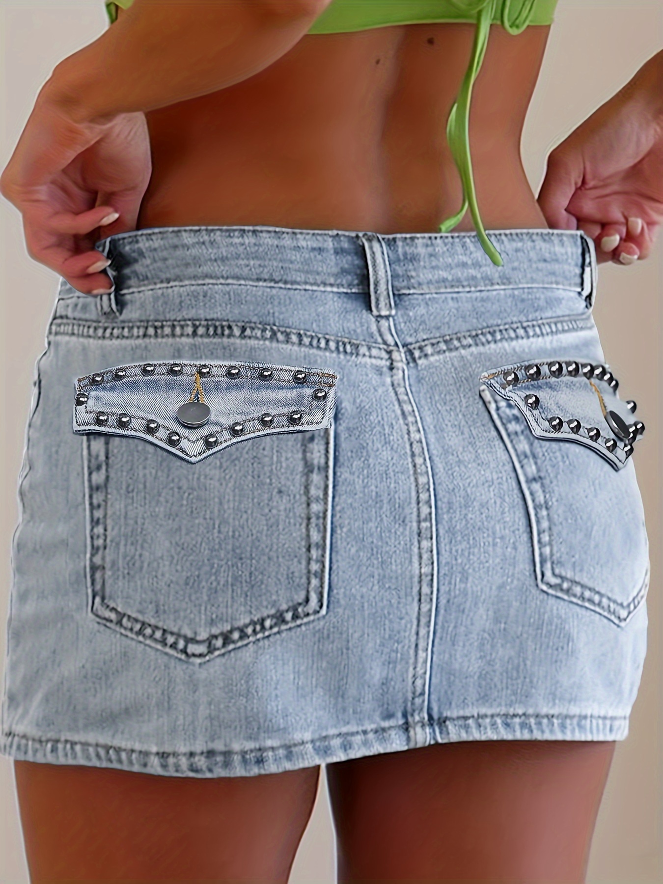 Women Pleated Denim Skirt Y2K Ruffle Hem High Waist Short Slim Fit A-Line  Casual Short Mini Flared Jean Skirt Pockets