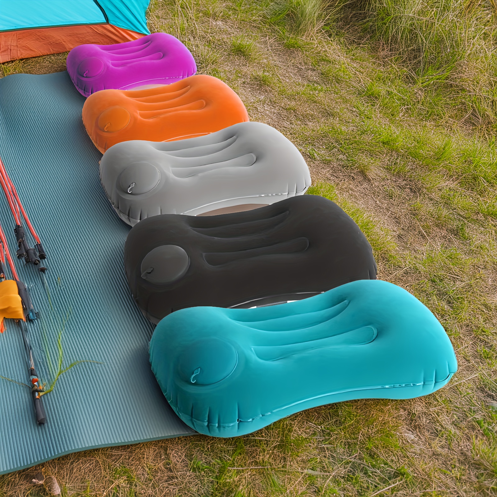 camping inflatable pillow 1 pack portable neck support press type inflatable pillow for beach office home and travel compact air pillow