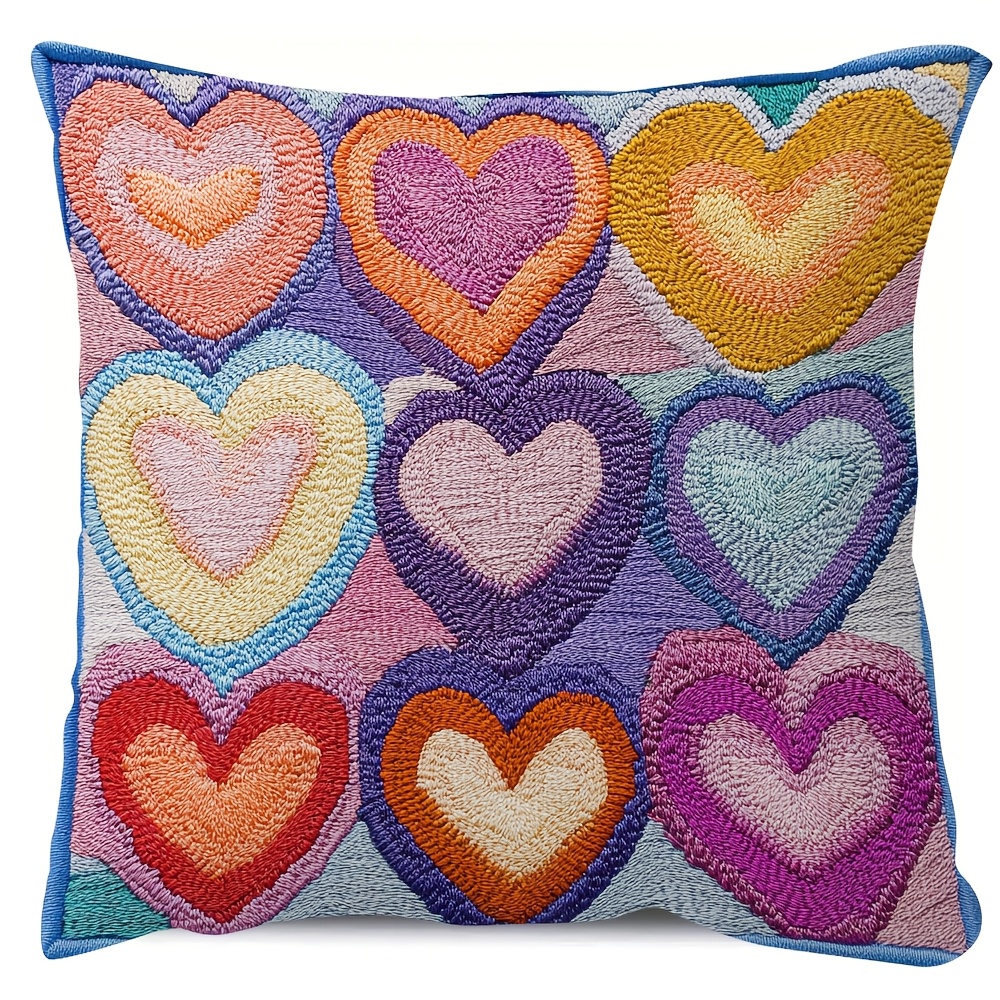 

1pc Style Heart Pattern Plush Pillow Cover, Double-sided Print, Machine Washable, Zipper Closure, Woven Polyester, 18x18 Inches, With Decorative Throw For Room Types, Gcaonm3526