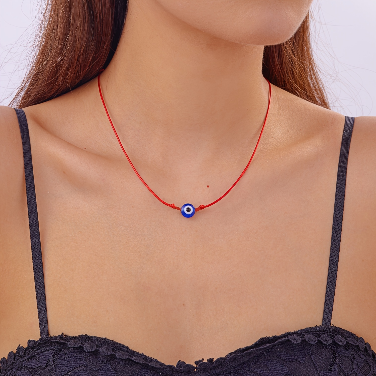 Adjustable Evil Eye Bracelet with Red Braided Rope Charm