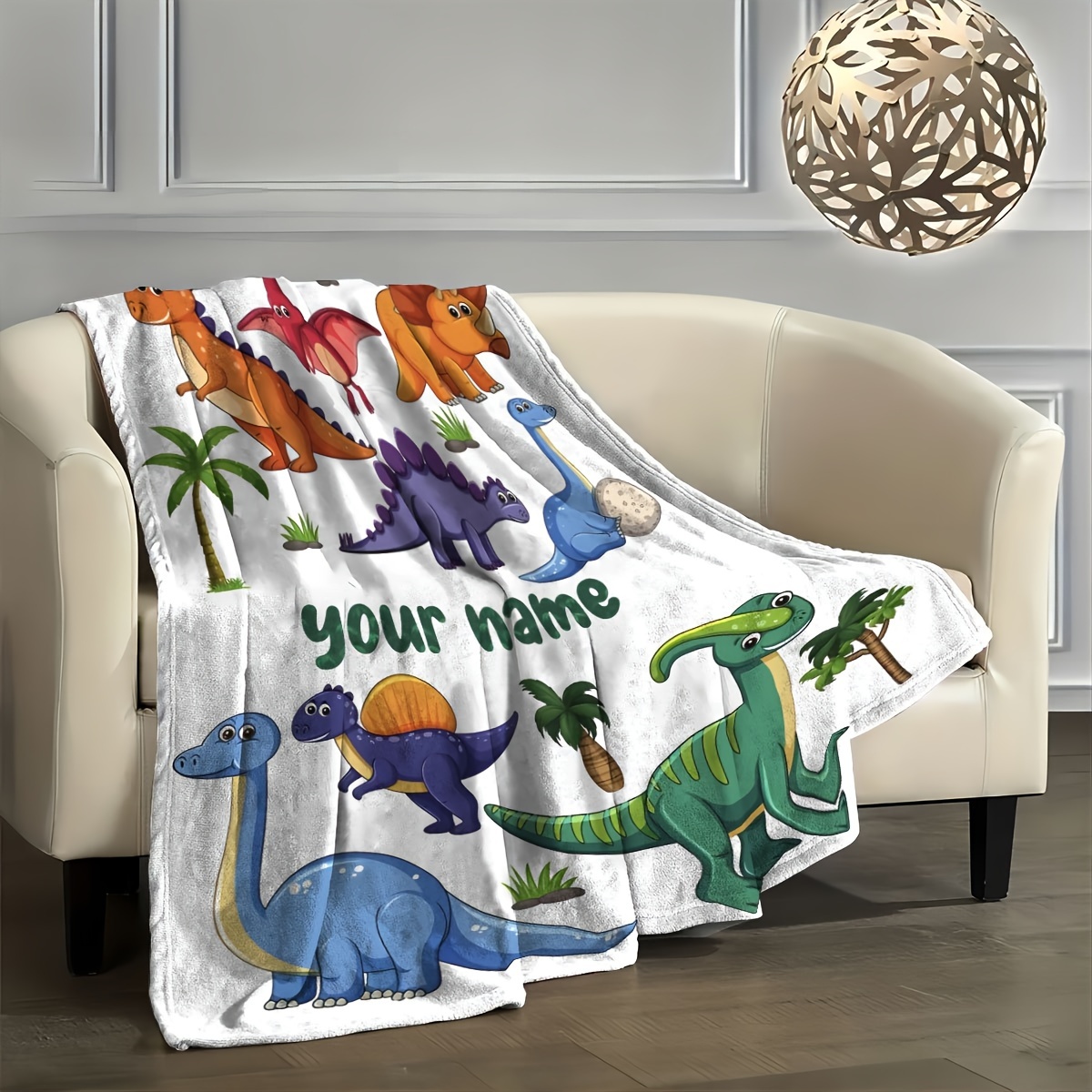 Personalized Cartoon Dinosaur Print Flannel Blanket