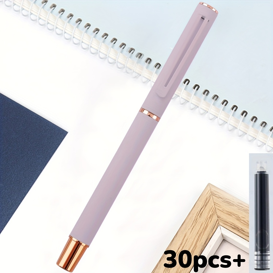 TEMU [customized] 1pc Stainless Steel Metal Fountain Pen, Style, 0.28mm Fine Nib, With 30pcs Ink Cartridges, 3.4mm , Built-in Ink Converter - Very