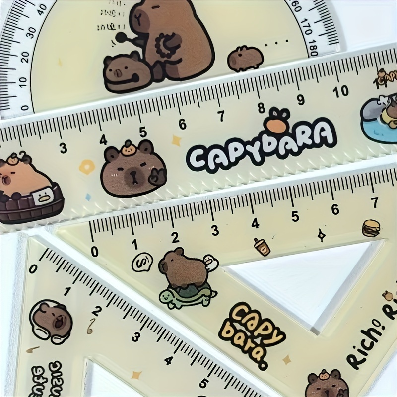 

4pcs/one Set, Plastic Color Cartoon Capybara Ruler, A Set Of Ruler Test Drawing Four-piece Ruler, Plastic Color Cartoon Ruler Triangle Board, School Supplies, Kawaii Stationery