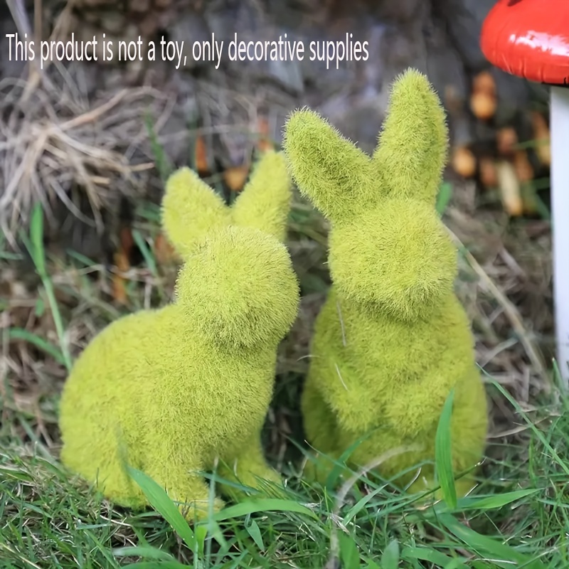 

2pcs Lifelike Fuzzy Moss Easter Bunny Figurines - Tabletop & Planter Decor,