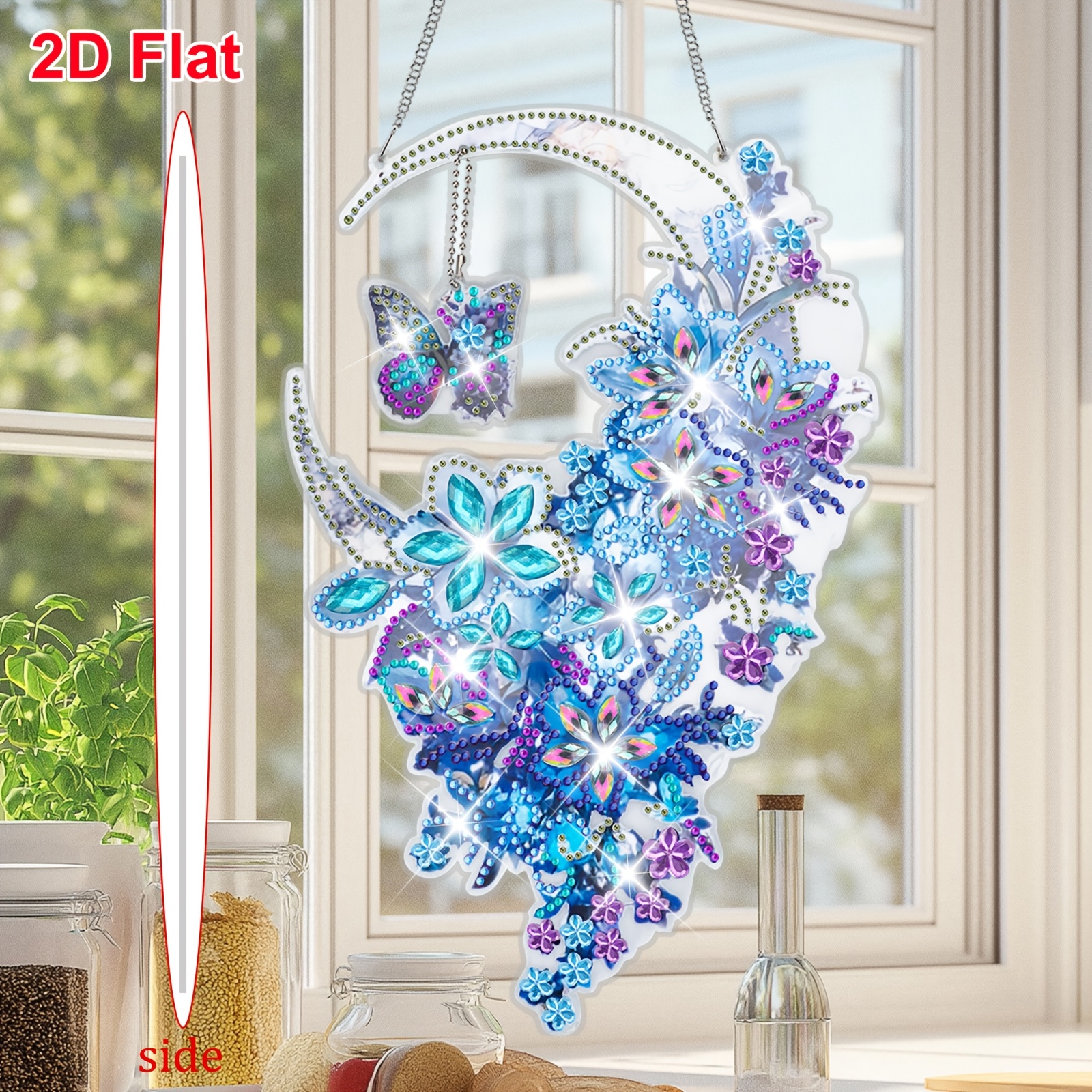 TEMU 2d Flat, Diamond Painting Hanging Set - Blue Moon And Design, Acrylic Craft Kit For Beginners, New Diamond Painting Kits, Ideal For Home Decor
