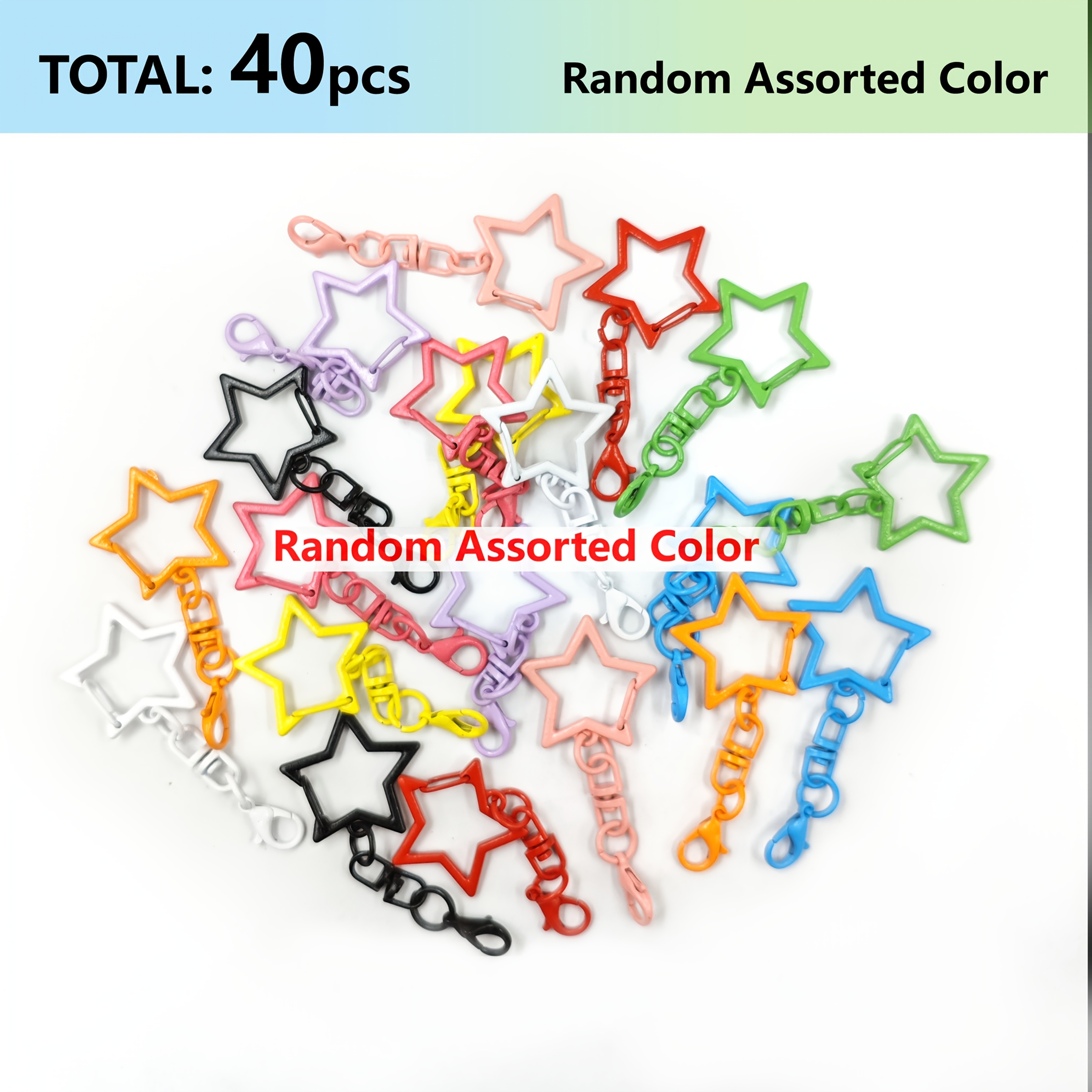 Image of 40pcs Colorful Star-shaped Keychain Set, Alloy Spring Hook Key Rings With Rotatable And Lobster Clasp For Bag Charms, Creative Craft Accessories, Random Assorted Colors