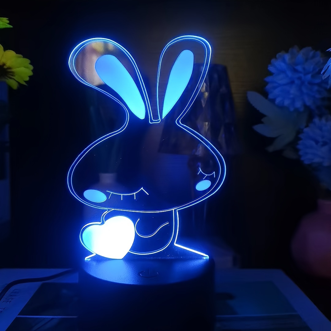 Luz nocturna de conejo para dormitorio de niños, linda lámpara de conejo  para bebé, luz nocturna de 9 colores cambiantes, de silicona suave, luces  LED