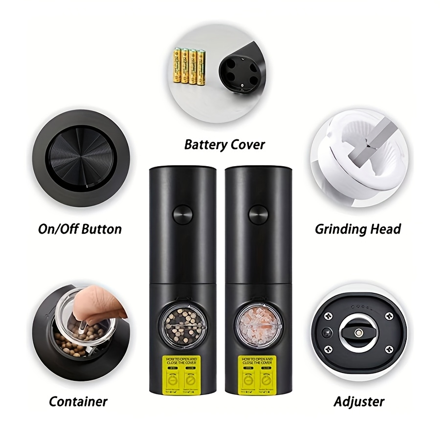 1pc/2pcs Intelligent Sensing Electric Grinder, Electric Salt and Pepper Grinder, Automatic Black Pepper Grinder, White Pepper Grinder, Convenient, Durable and High-looking Electric Grinder, Suitable for Home Kitchen, Parties and Dinners
