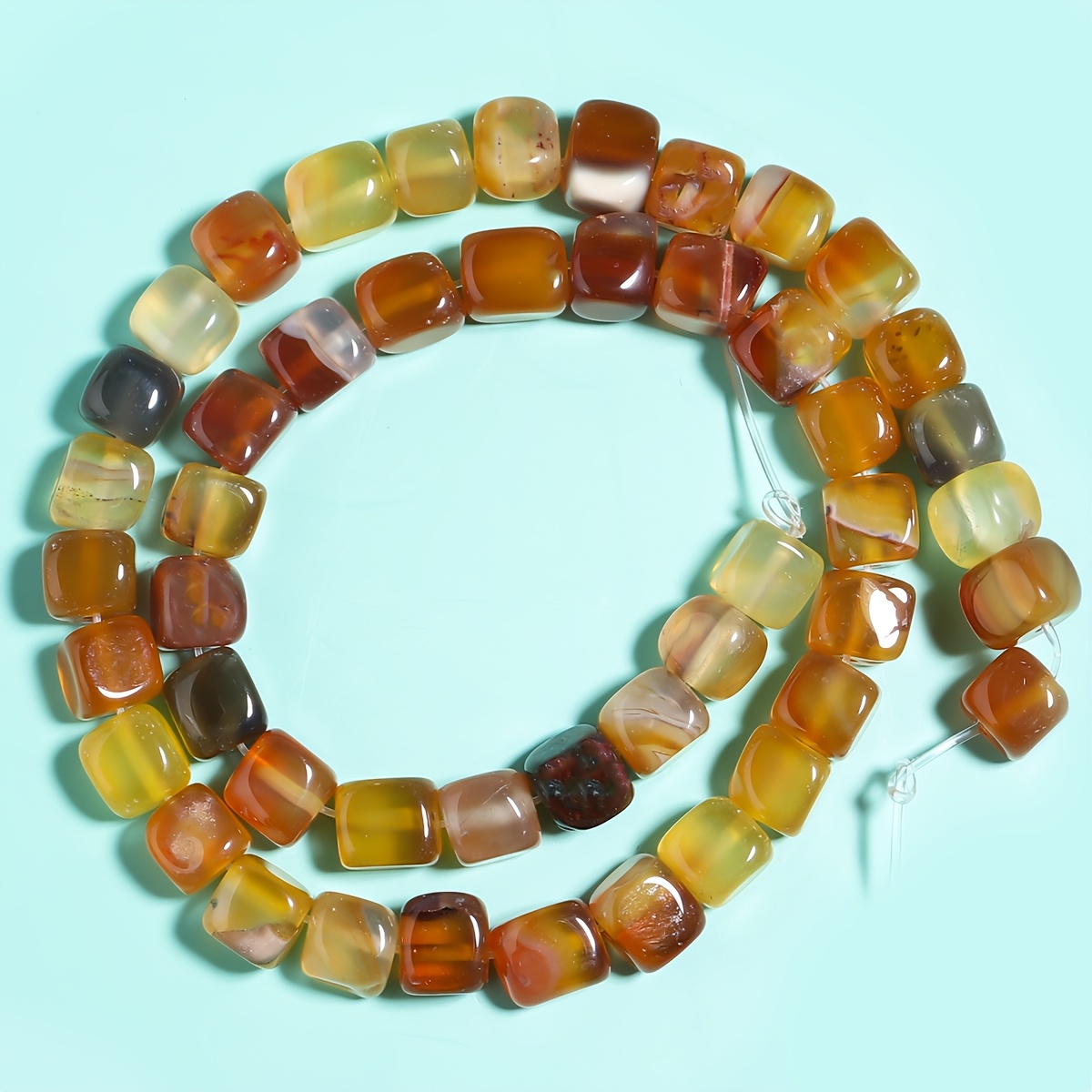 TEMU Natural 8mm Amber Square Agate Stone Beads, Loose Spacer Beads For Jewelry Making, Crafts, Diy Handmade Accessories