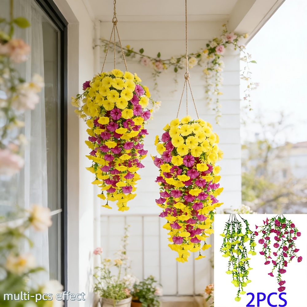 Image of 2 High-quality Artificial Hanging Decorations, Uv-resistant Realistic Faux Flowers, Suitable For And Exteriors, Offices, Apartments, Hotels, Outdoor Gardens, And Wedding Decorations, Birthday Parties