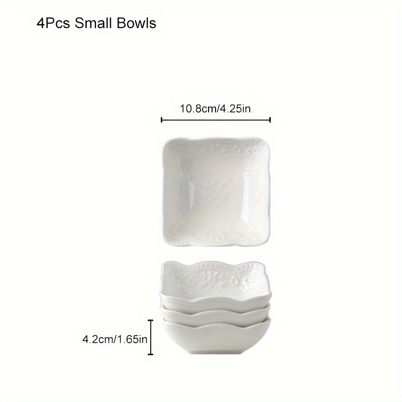 Image of 4pcs Set Of Relief Dessert Bowls, Easy And Premium White Ceramic Bowls, Multifunctional As Sauce Bowls, Cold Dish Bowls, Snack Plates, Fruit Bowls, Yogurt Desserts, Appetizers, Nuts