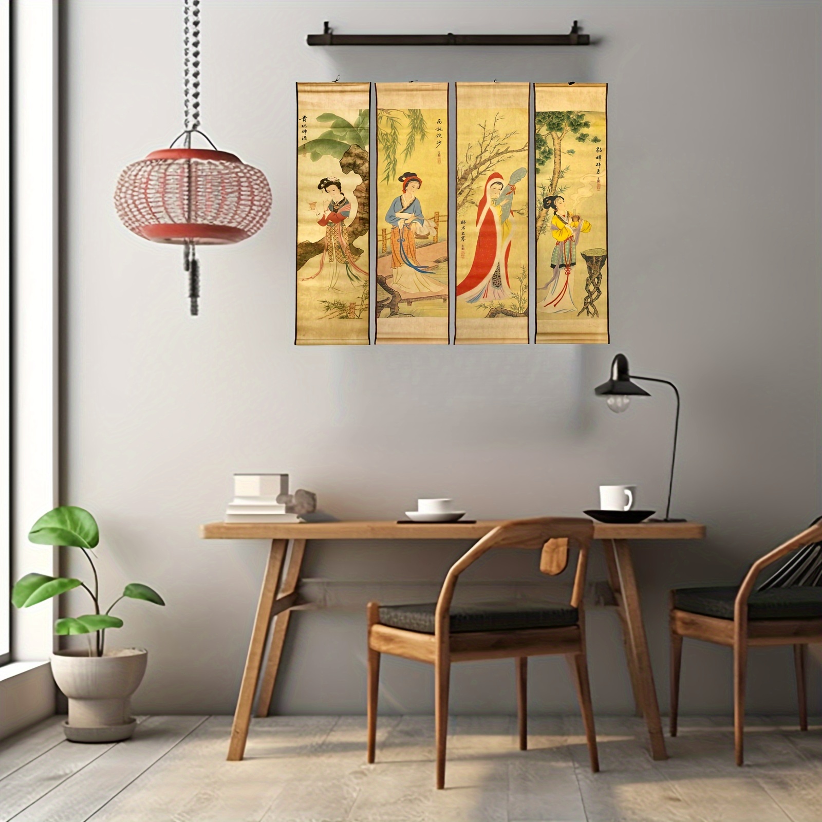 Chinese Art Scroll Painting,Landscape Scrolls,Chinese Wall Art Scroll Painting Japanese Scroll ,Landscape Painting Scroll Paintings Hanging Art Silk Scroll Painting Asian Wall Decor Four Seasons Sprin