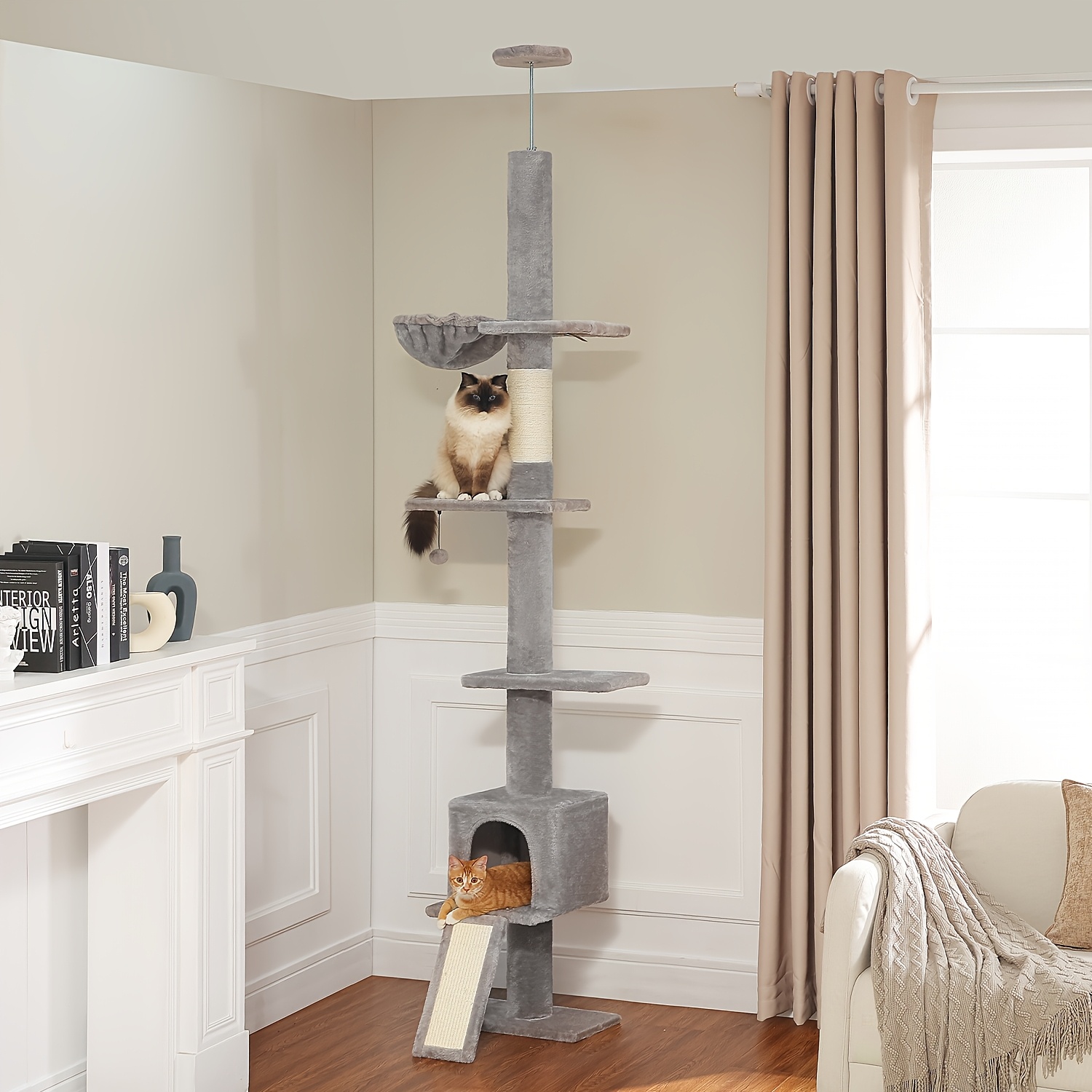 TEMU Cat To Ceiling, Cactus Tall Cat Tower, Adjustable Height (83''-108'') 5 Tiers Cat Climbing Tree For Indoor Cats With Cat Condo, Cat Scratching