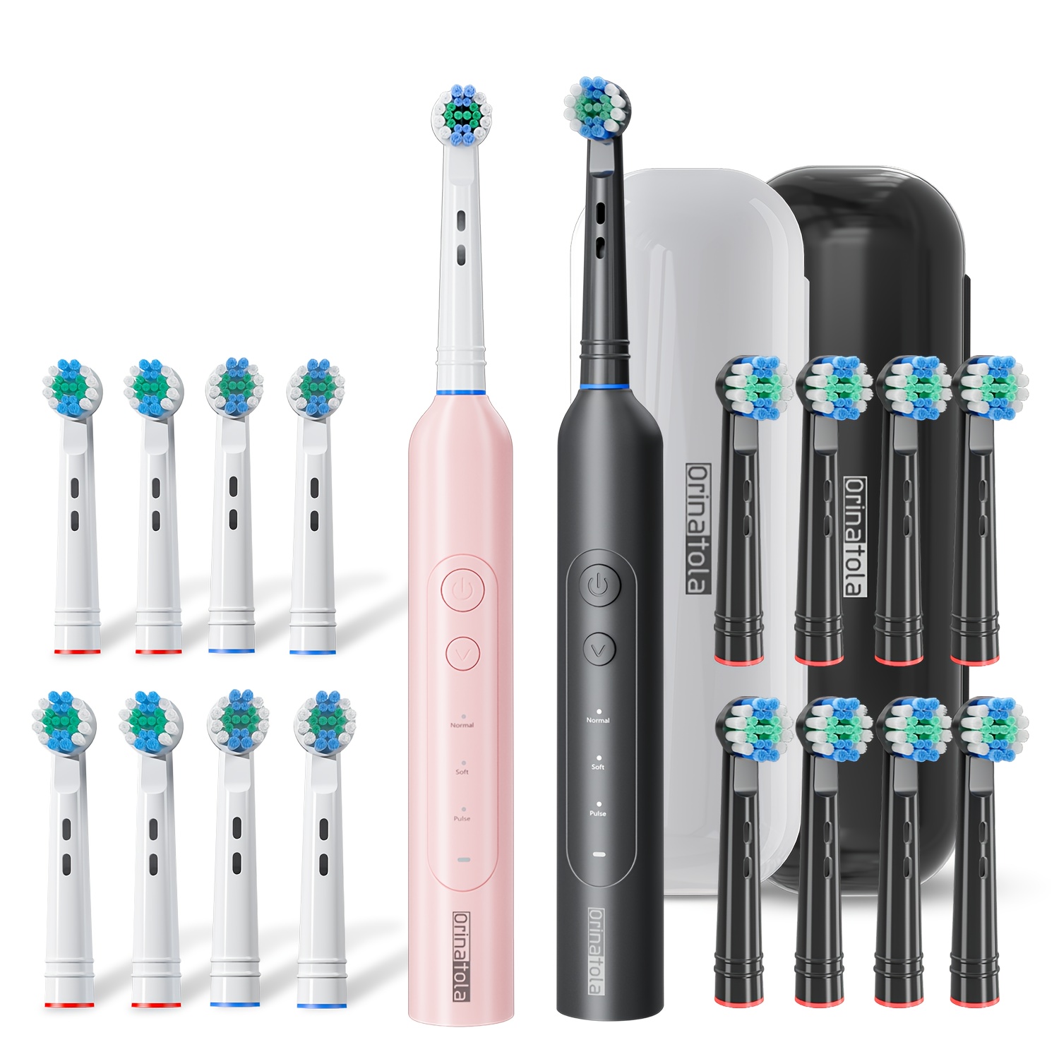 Een oplaadbare elektrische tandenborstel voor volwassenen, met een compacte ronde roterende borstelkop voor effectieve reiniging, IPX7-klasse, en inclusief 8 vervangende borstelkoppen.