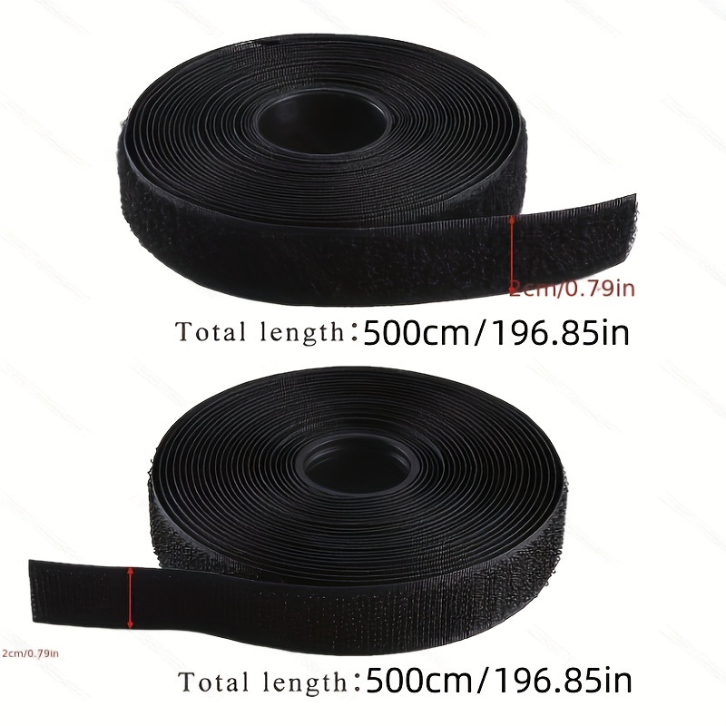 E-shop 2 Rollen Klettverschluss 5m x 20mm Nicht-Klebendes Nylon-Stoffband Schwarz—Fixierstreifen—Schwarzes Nylon-Haken-und-Schlaufe-Nahtband für Nähen,