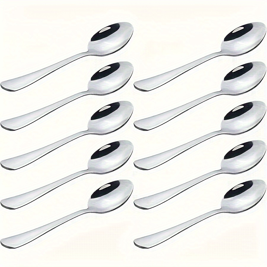 

5/10pcs Stainless Spoon, Dessert Spoon, Salad Spoon, Mini Stirring Spoon, Mirror Polished, Machine Washable, Suitable For Home Kitchen, Restaurant, Bar 4.92in