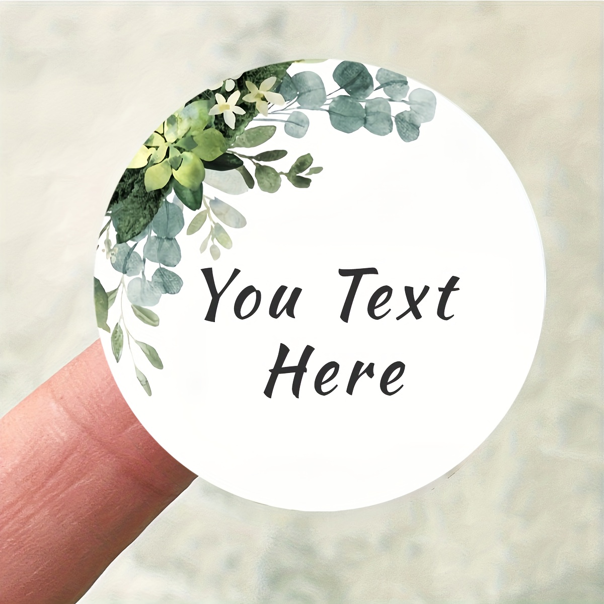 TEMU Personalized Custom Stickers Compatible For Wedding & - Green Foliage & White Background With Custom Text/, Shiny Paper Labels Suitable For Gift