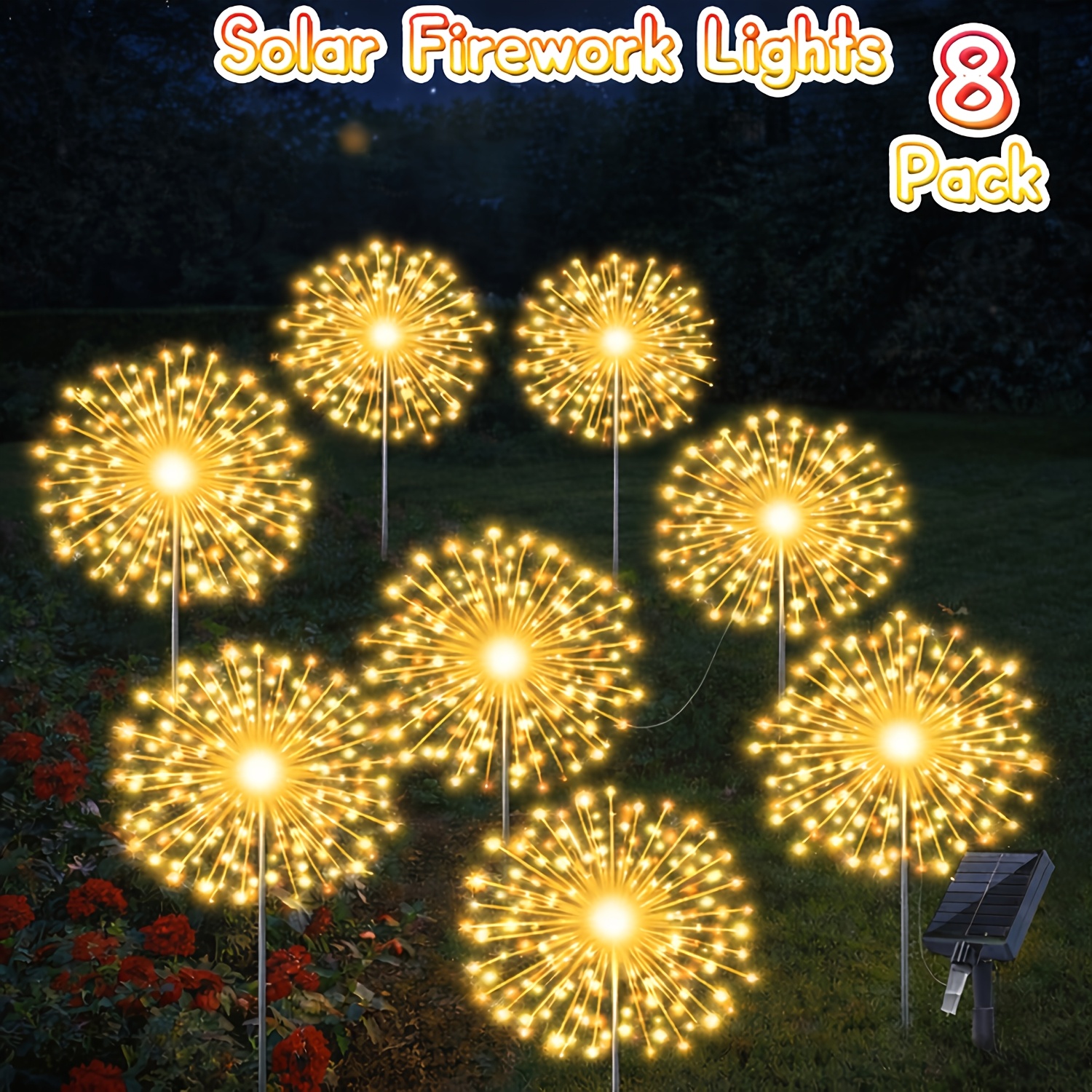 Image of 8pack6pack4pack1pack Solar Firework Lights, 480/360/240 Led Solar Garden Lights, 8-mode Courtyard Lights, Ip65 Flashing Mini Lights Ideal For Garden , Lawns, Pools, Patios, And Christmas Decorations