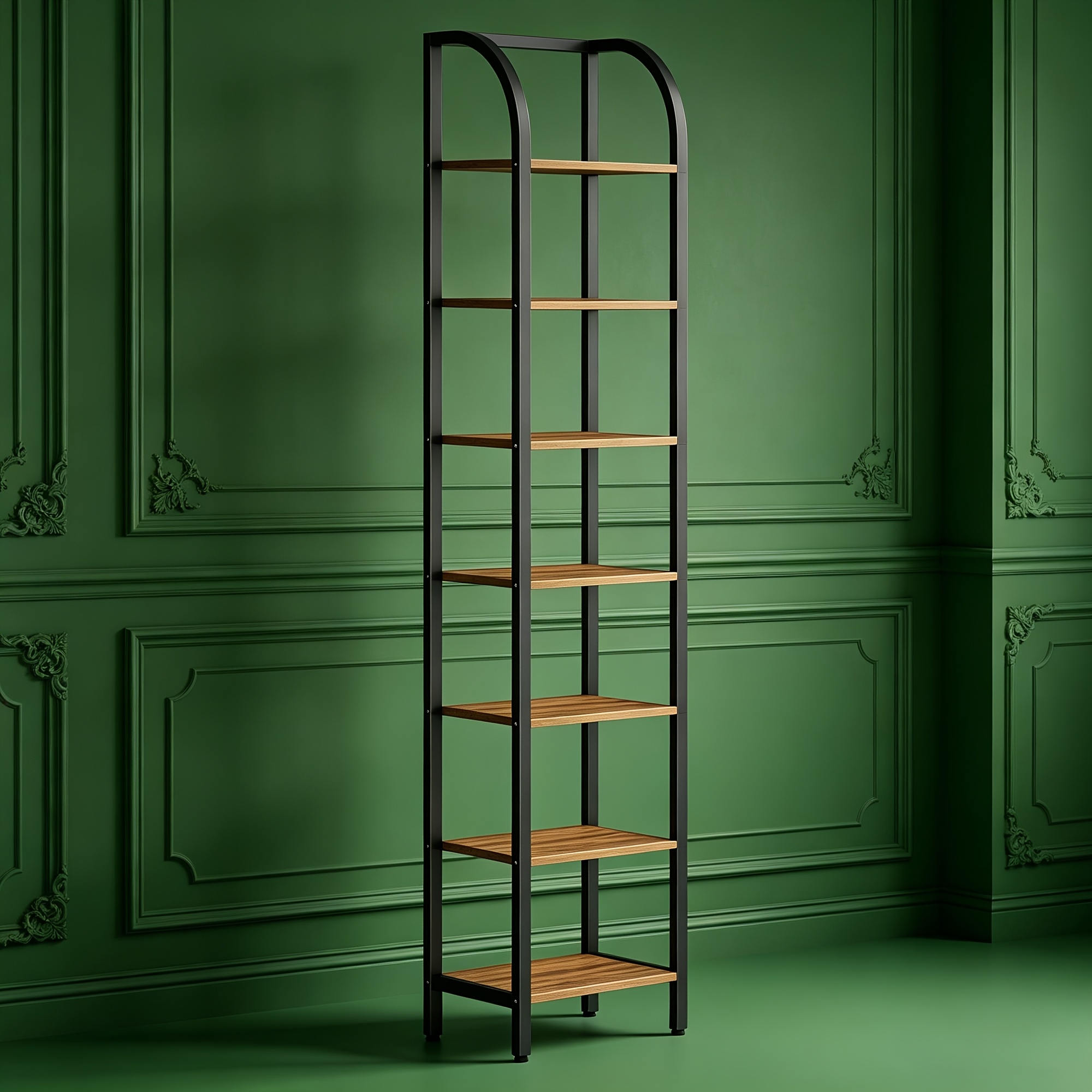 TEMU Siebenstöckiger Bücherregal, schmaler Bücherregal, stehendes Regal, Metallverstärkt, ideal für , Eingangsbereiche und Balkone, platzsparend,