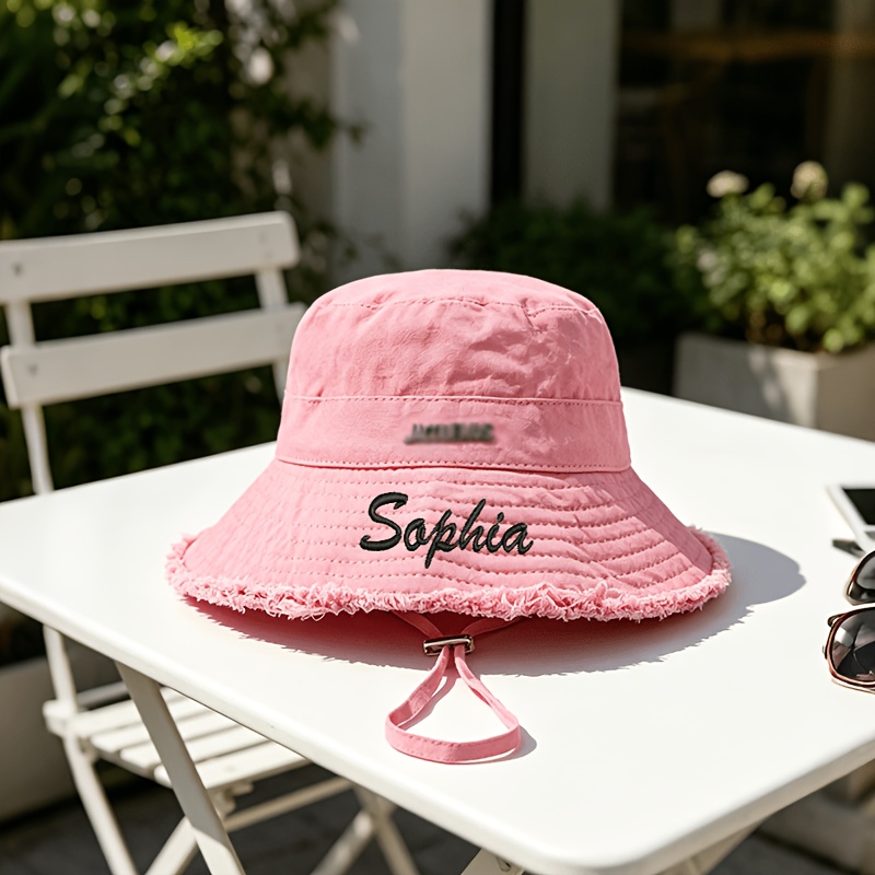 TEMU Custom Embroidery Edge-worked Distressed Fisherman Hat Windproof Rope Sunshade Hat Multi-colors Available Fashionable Versatile Suitable For