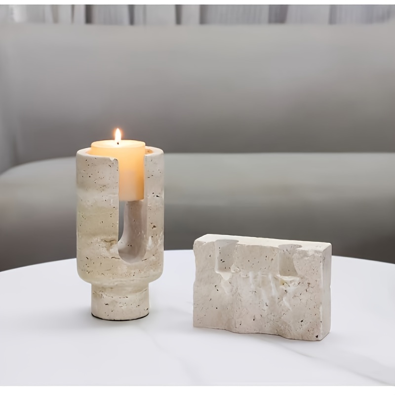 Natural Yellow Travertine Geometric Candlestick, Home Atmosphere Ornament