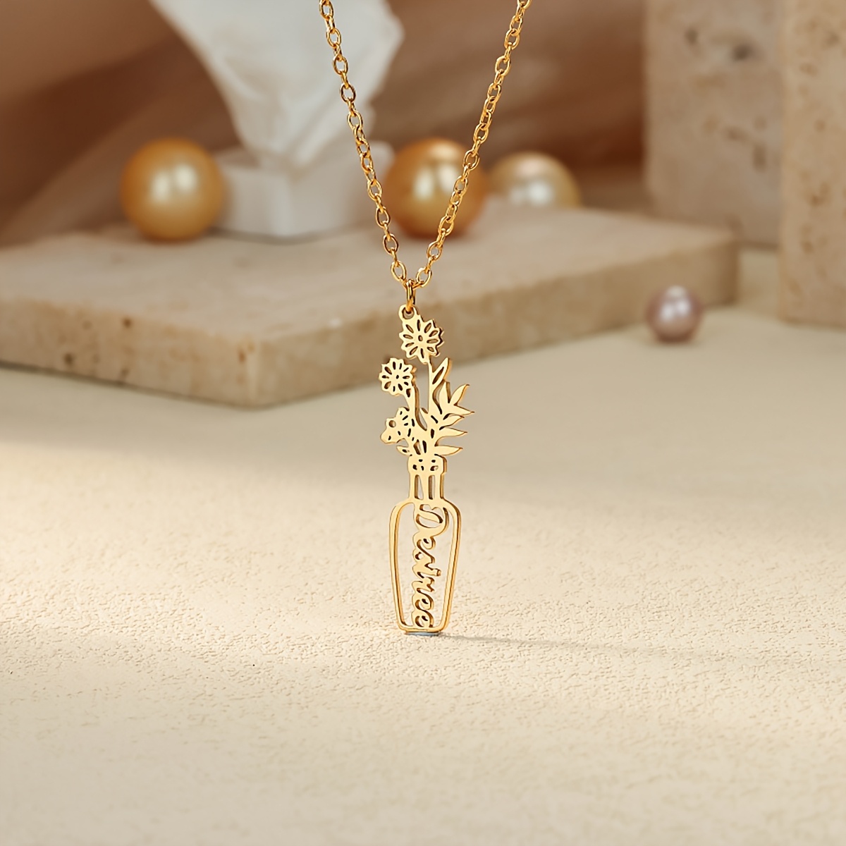 Custom Sunflower Style Name Necklace in Stainless Steel