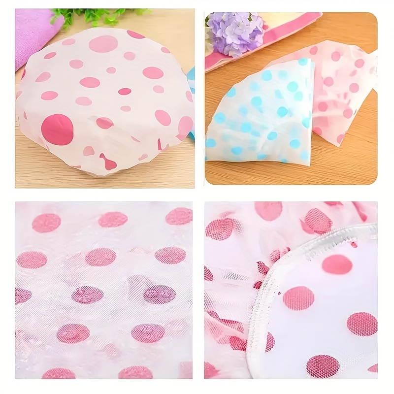 3pcs colorful polka dot shower caps thickened high quality bath hats with elastic band green   patterns for spa salon home use shower accessories details 6