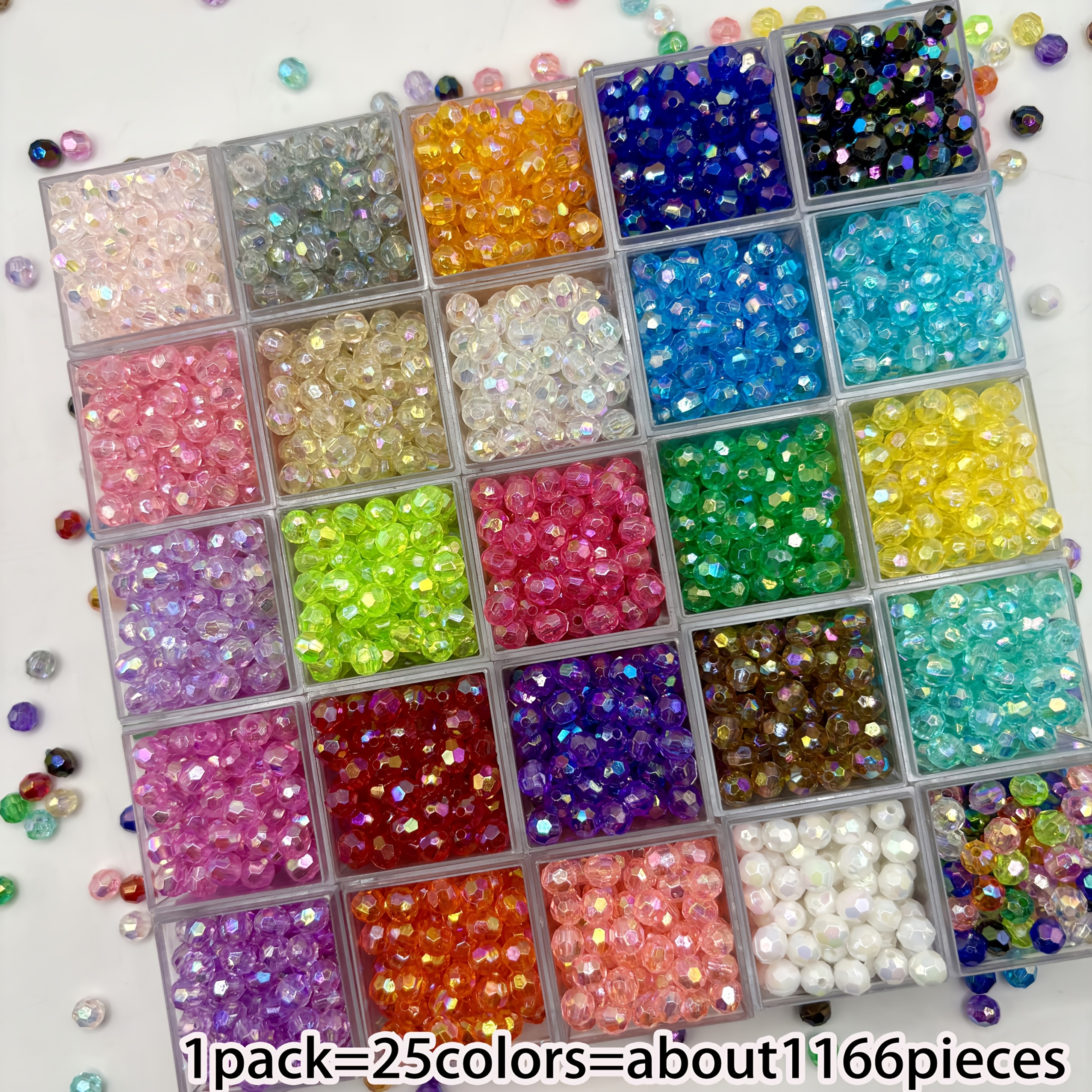 TEMU 1166pcs 25-color 6mm Ab Color Acrylic Bead Set, Suitable For Bracelet, Necklace, And Phone Charm Making, Beading And Jewelry Craft Accessories