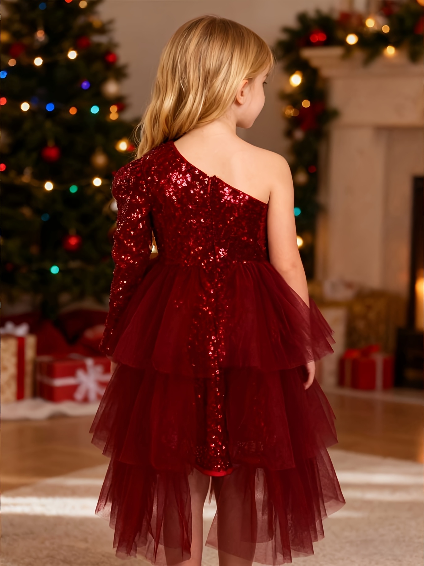 christmas edition burgundy single shoulder sequin - Temu Bahrain