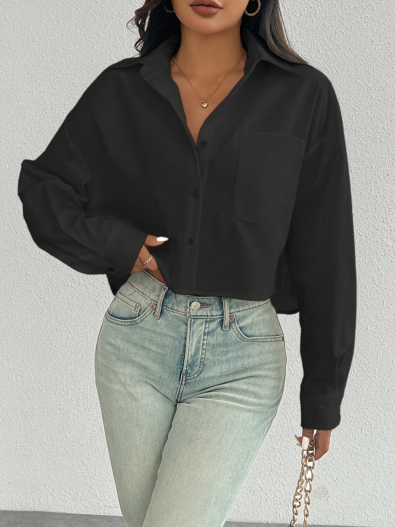camisa elegante larga negra mujer color cuello Temu El Salvador