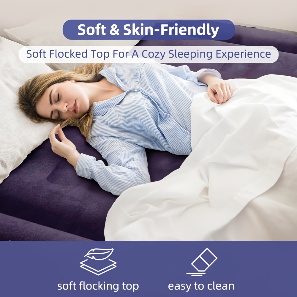 upwll outdoor 18 inch inflatable mattress queen size with built in air pump plush velvet top and non slip bottom camping and indoor use multi functional inflatable mattress inflatable bed durable pvc material Product details 0