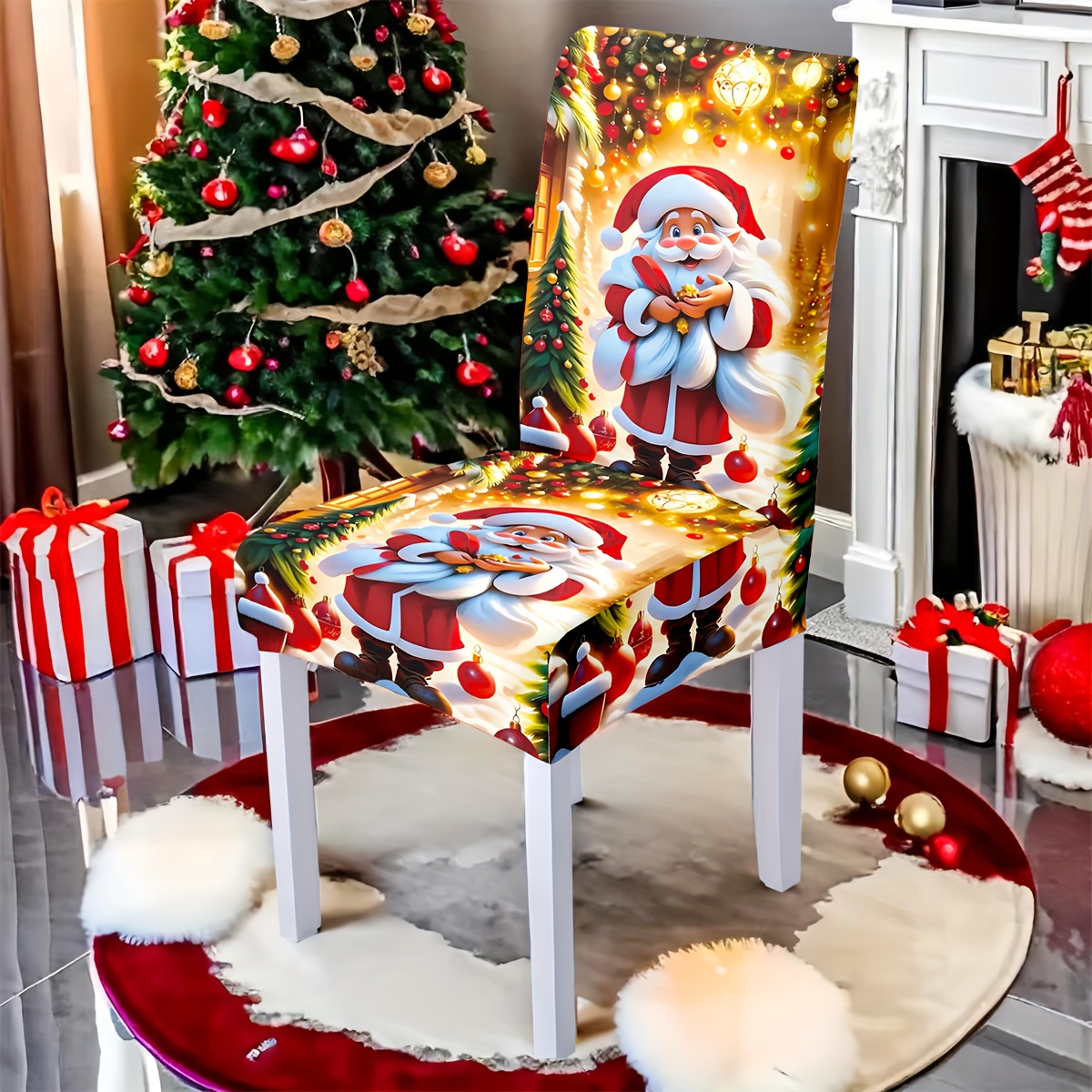 

2/4/6pcs Set, Christmas Santa Covers, , To & Remove, , , , , , Sofa Slipcovers For Bedroom, Dining, , Decor, Christmas