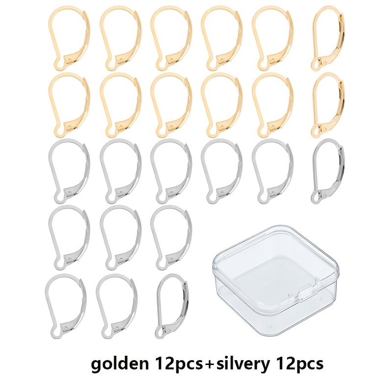 TEMU 24pcs (golden 12pcs+silvery 12pcs) 18k Gold Plated Leverback Earwires French Earring Hooks Golden And Silvery Color 16.5x10mm Interchangeable