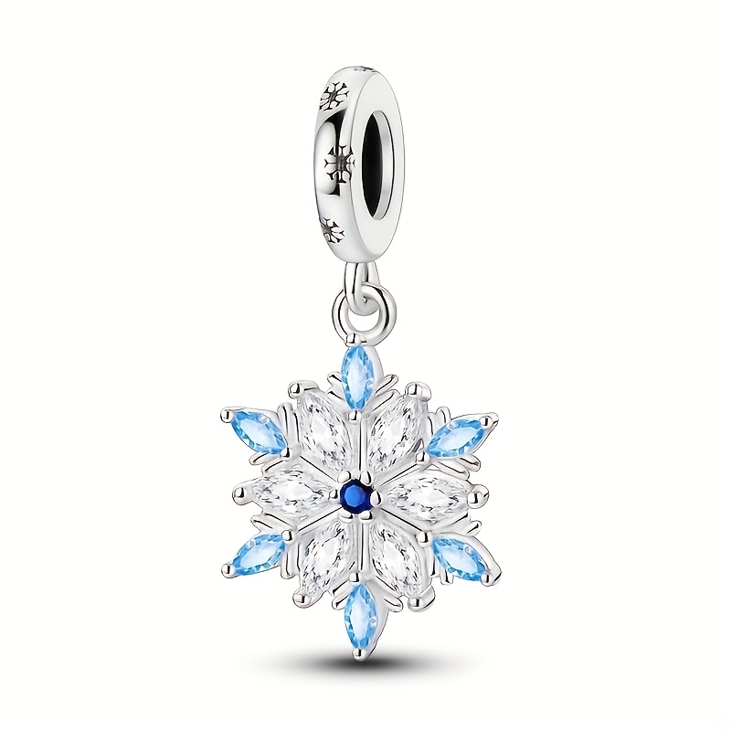 TEMU 1pc 925 Silver Plated Frost Snowflake Pendant Charm Suitable For Original Bone Bracelet Women' Wear Valentine's Day Gift Christmas