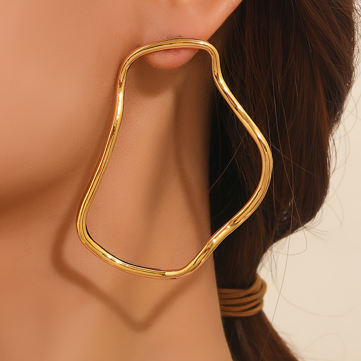 

Elegant Golden-tone Irregular Geometric Hoop Earrings For Women - Chic And , Alloy With Stainless Steel Posts, Or Parties, Earrings|sophisticated Style|goldplated Alloy