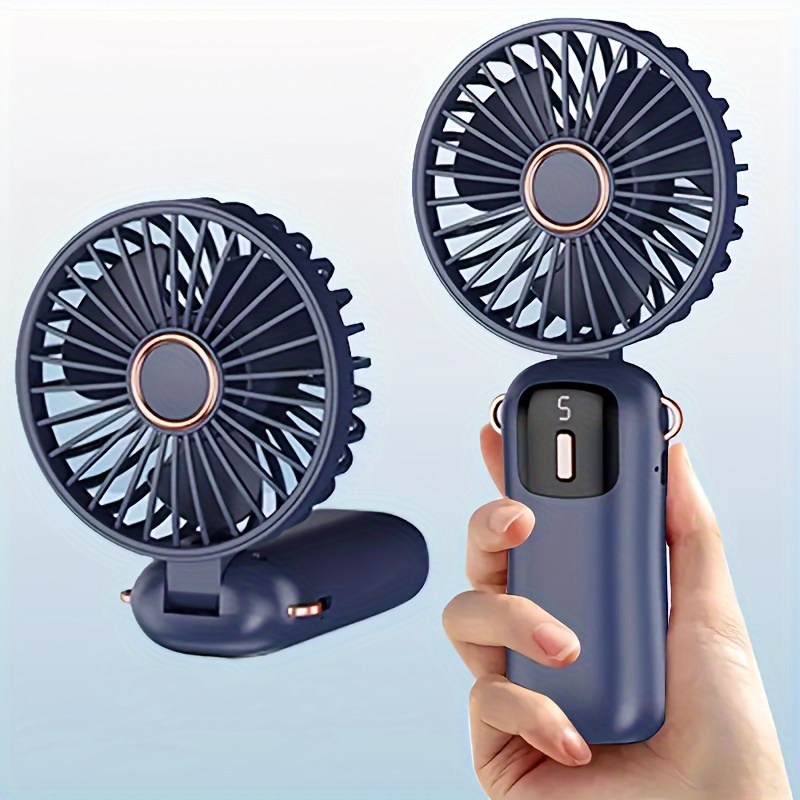 

1pc Portable Handheld Fan, Mini Personal Neck Fan With Lanyard, Foldable Desk Fan, Mobile Phone Stand, 5-speed Adjustment, Led Digital Display, Long Battery Life For Home, Office, Or Outdoor Traveling