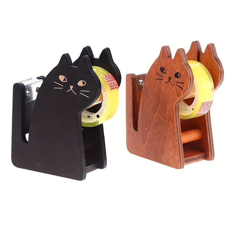 

1pc Cute Cat Design Tape Dispenser, Wooden & Transparent Plastic Tape Holder, Office Stationery, Adhesive Fastening Supplies, Desk Tape Stand