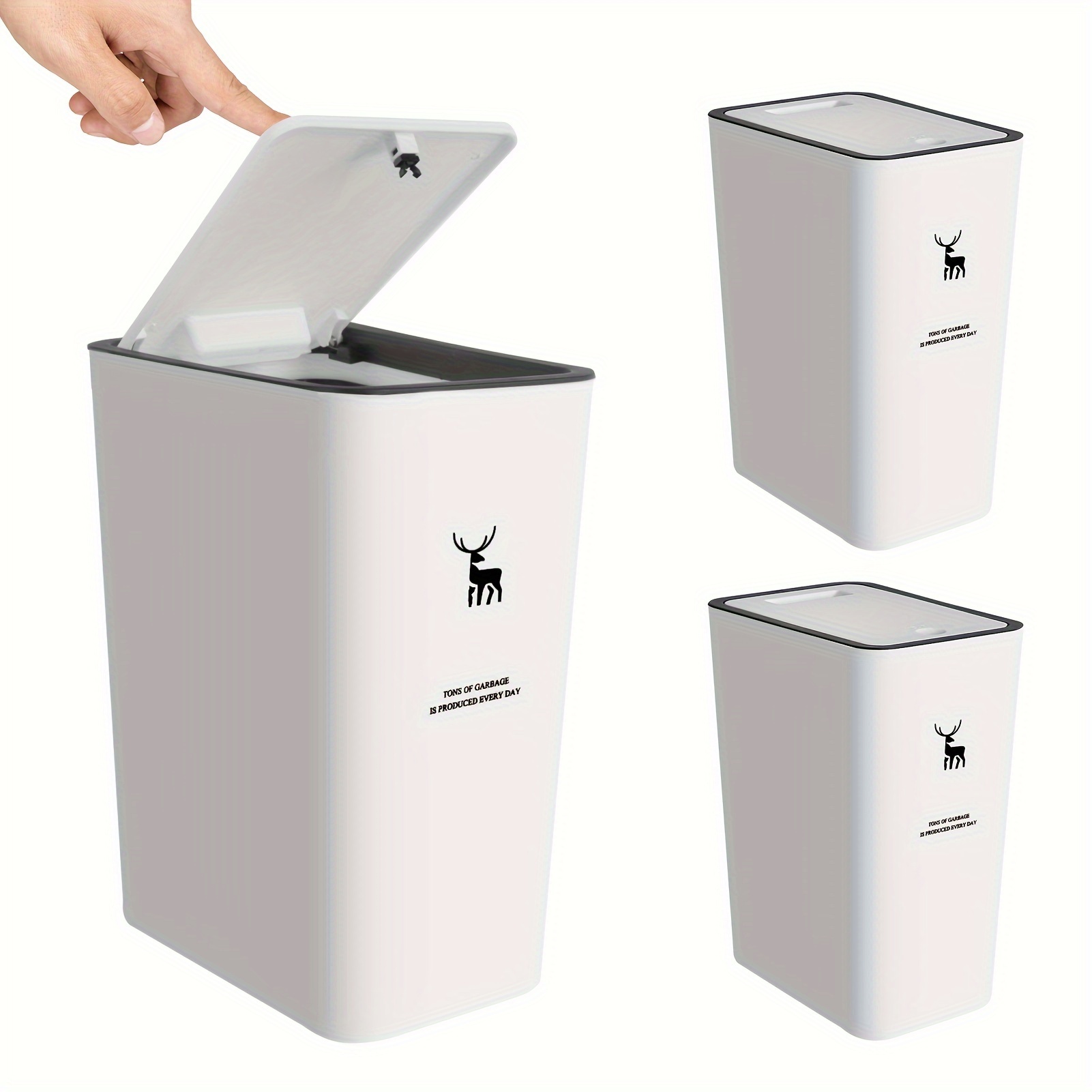 

Trash Can With Lid, 3 Pack 4 Gallons/15 With Press Top, Small Trash Can Dog Proof, Plastic Trash Bin, Waste Basket For Bathroom, Kitchen, Bedroom, Office, White