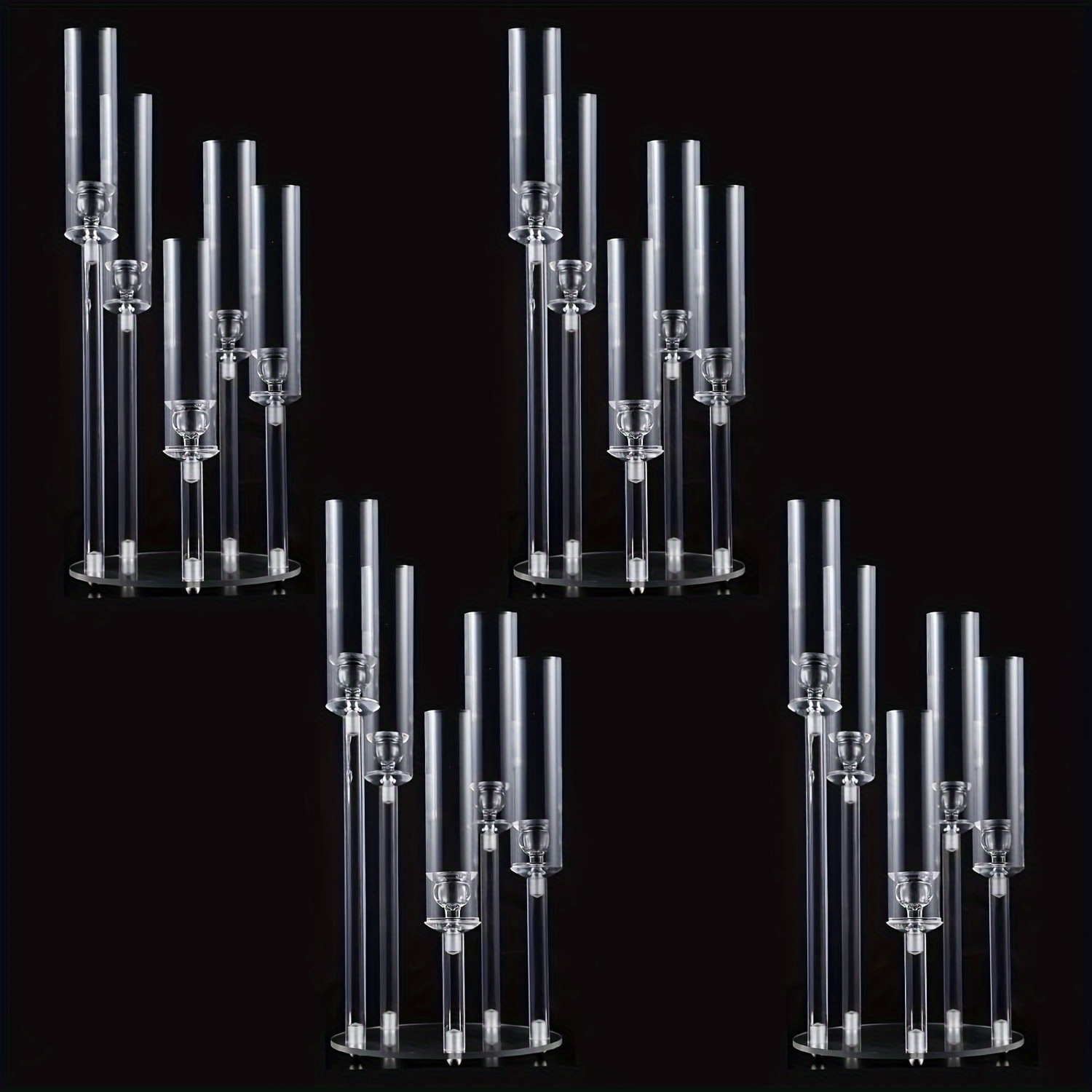

22.83 Inch Candelabra 5 Arm Set Of 4, Clear Candle Holder For Wedding Party Birthday Table Centerpiece Decor, Acrylic Only For Led Candles