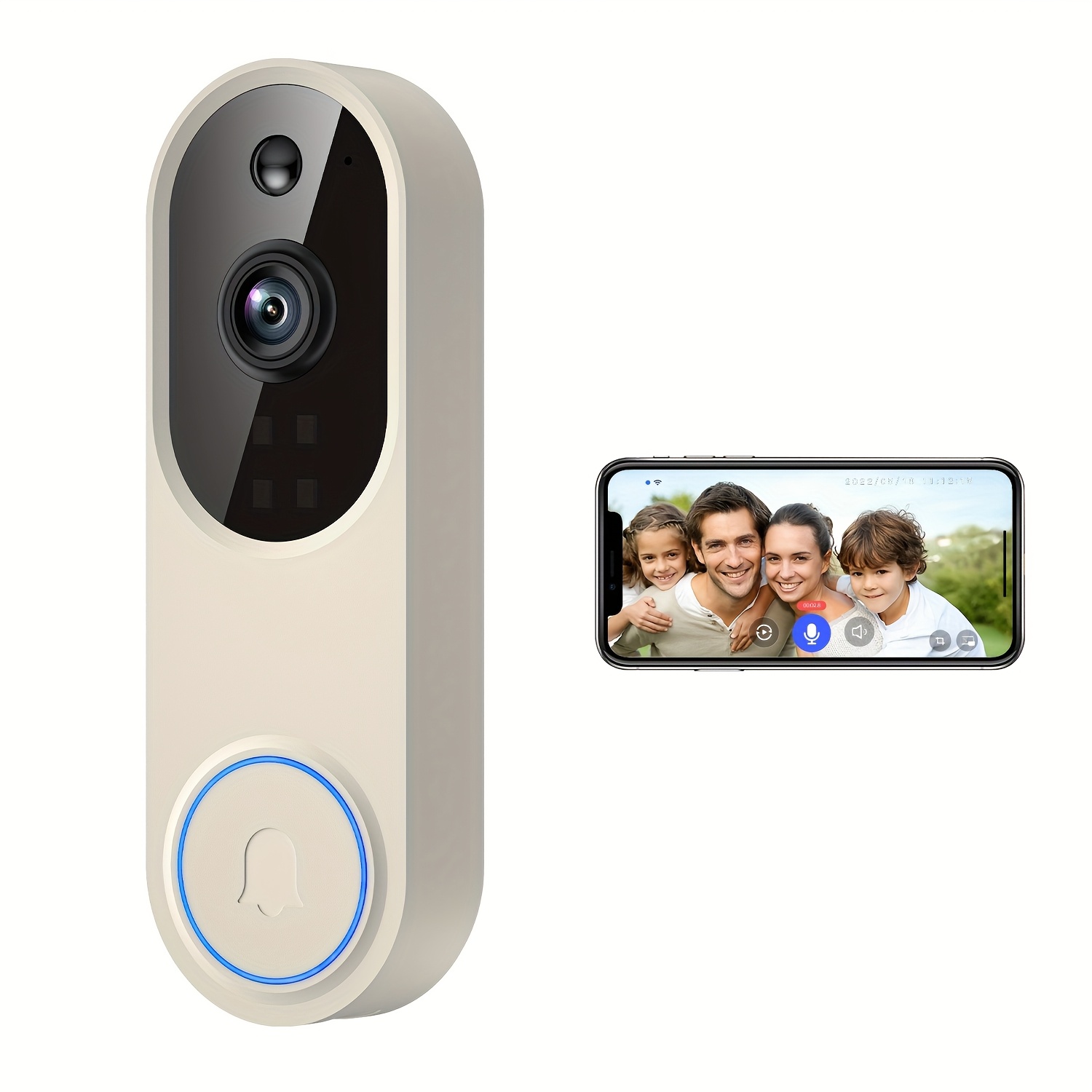 TEMU Video Doorbell Camera Wireless, 2.4ghz Wifi Only, Ai Human Detection, Audio, Night Vision, Cloud Storage (sold Separately), Battery Powered,