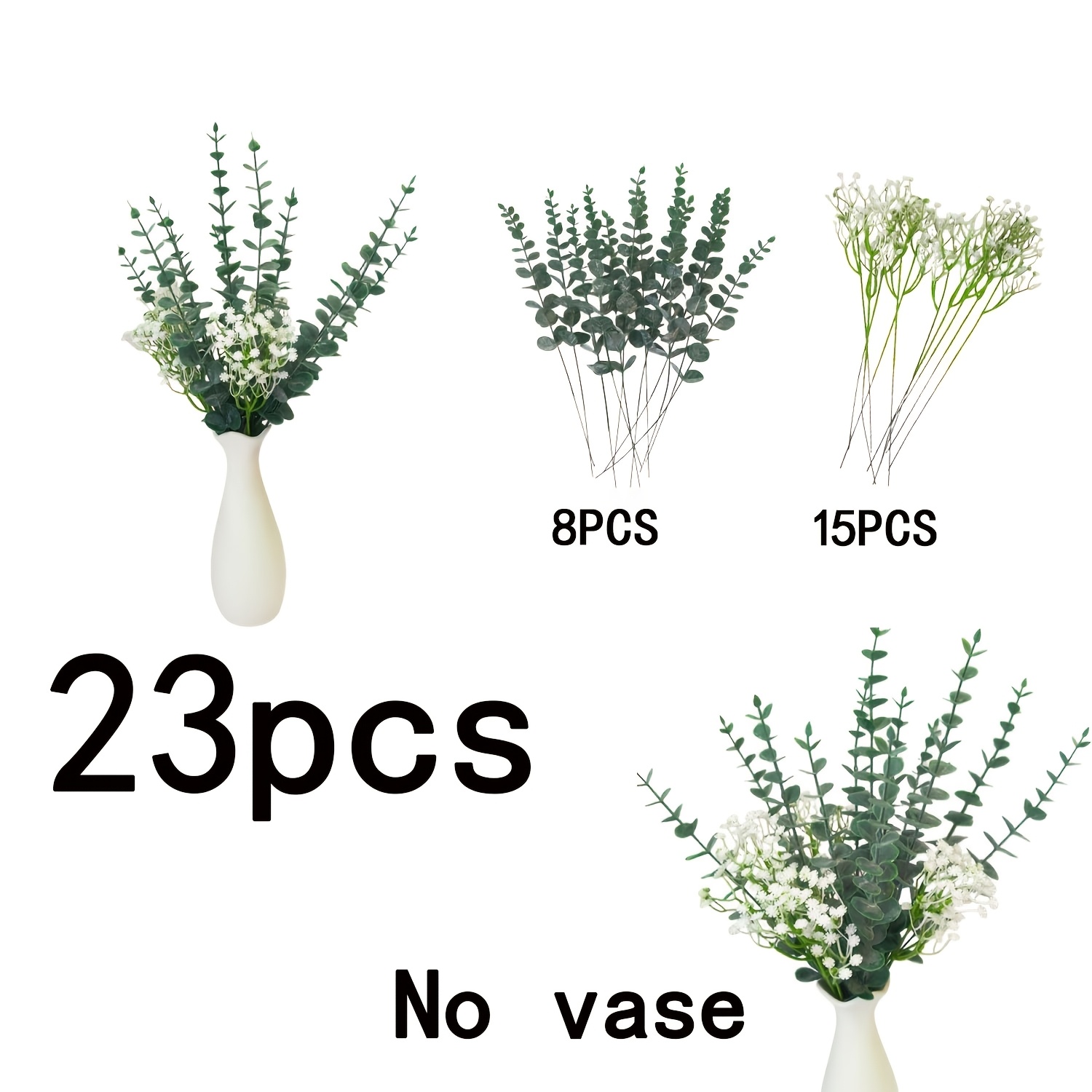 TEMU Set Bouquet di Fiori Artificiali 23 pezzi Rami di Eucalipto Argentato-Verde 'S Alberi Finti Rami Realistici Foglie Decorativi di Plastica