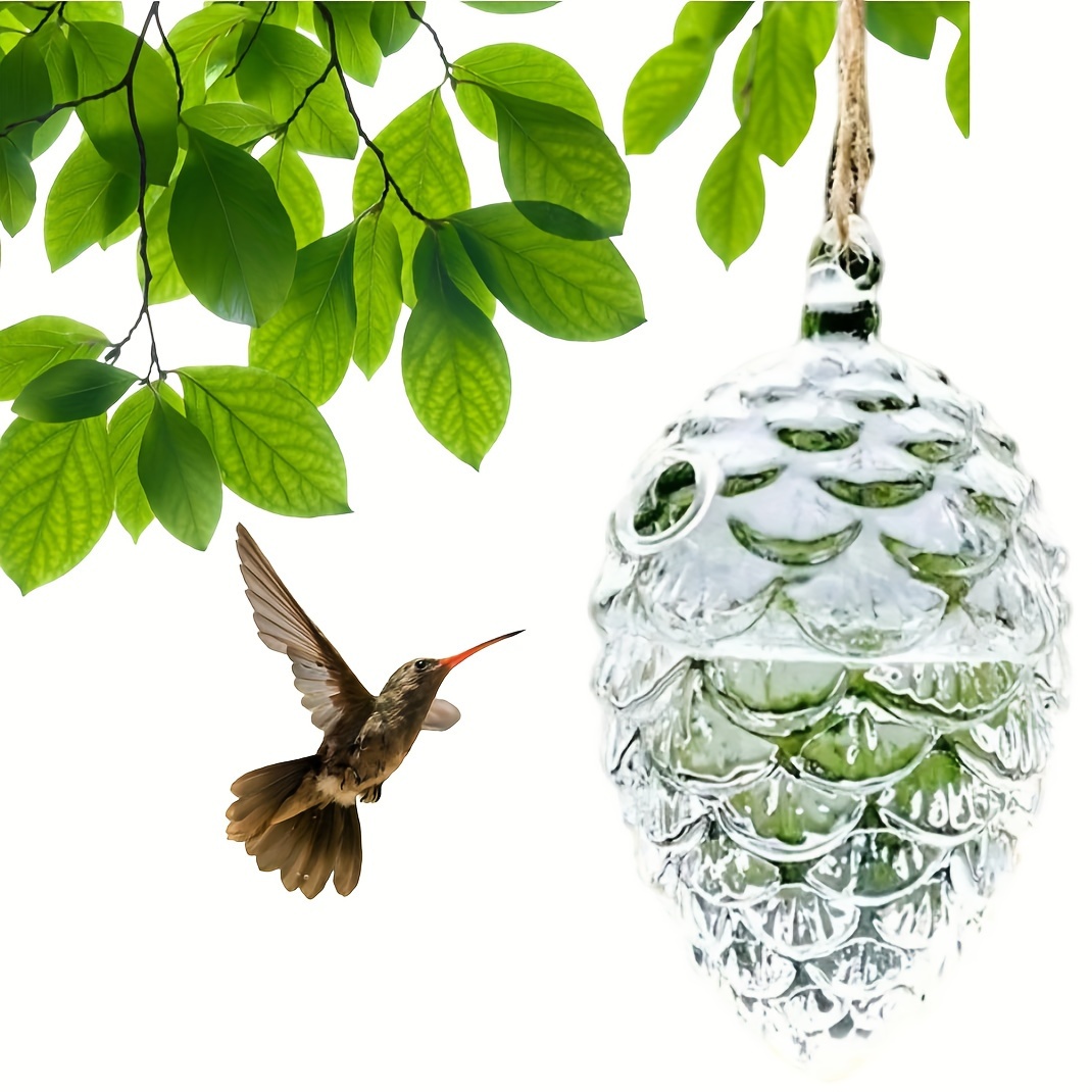 

Glass Pine Cone Hummingbird Feeder, Hanging Glass Blown Bird Feeder With Round Access Hole, Outdoor Garden Backyard Decor, Essential Home Accessory For Birds