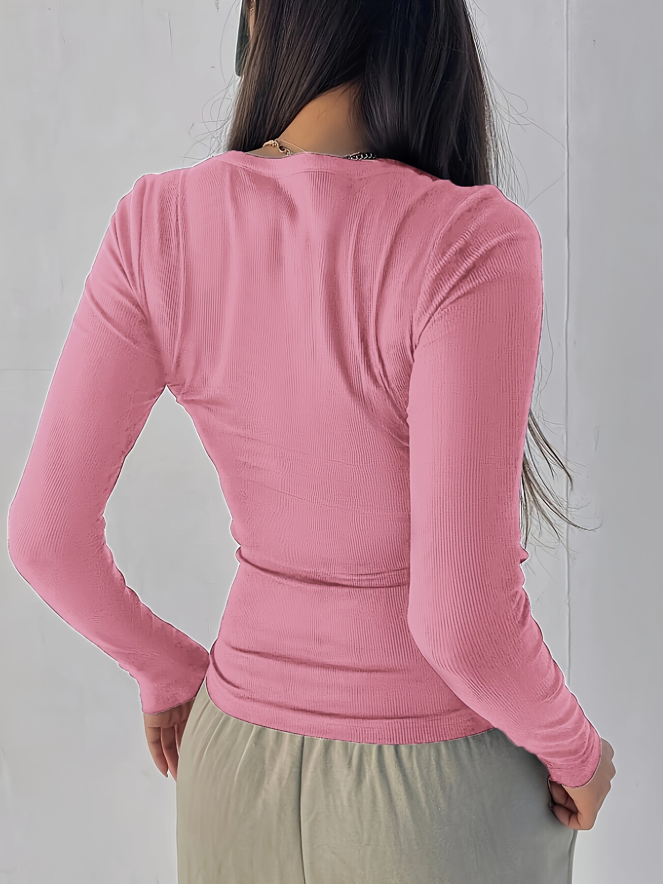 Solid Color Crew Neck T-Shirt, Casual Long Sleeve T-Shirt For Spring & Fall, Women's Clothing