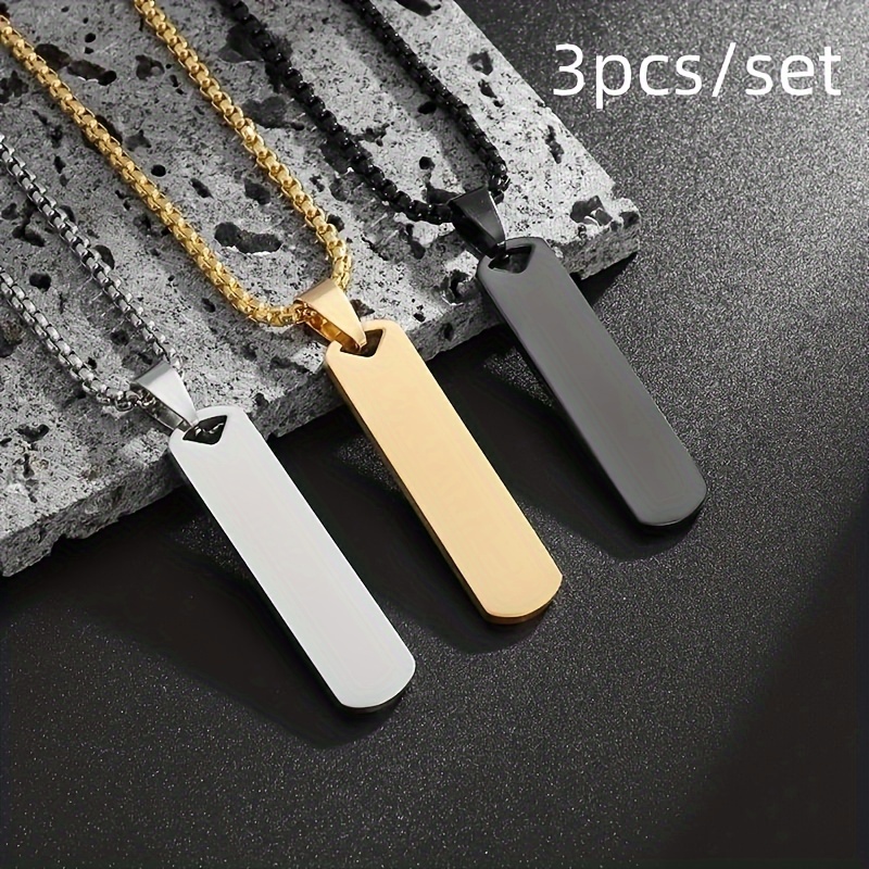 

3pcs/set Classic Stainless Steel Glossy Rectangular Pendant Necklace For Men And Women, Personalized Simple Punk Party Accessories